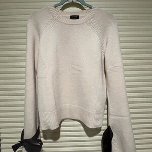 J. Crew Light Cream Crewneck Sweater with Black Ribbon Cuffs
